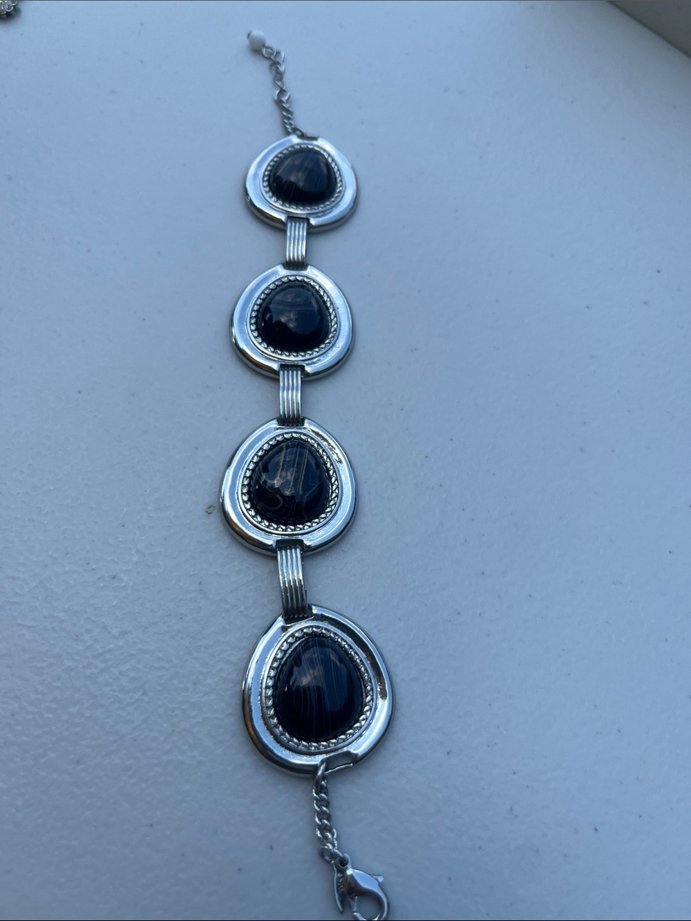 Silver Bracelet with Dark Blue Stone Teardrops - Women's Jewelry